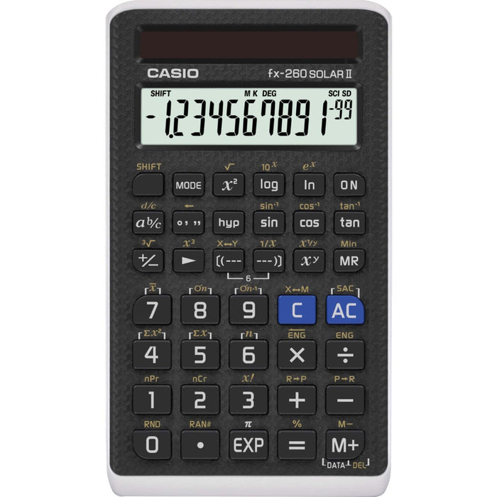 Casio FX 260 SOL II Scientific Calculator - 144 Functions - Easy-to-read Display - 10 Digits - Solar Powered - 5" (127 mm) Height x 0.6" (16 mm) Width x 2.9" (73.66 mm) Length - Black - 1 Each
