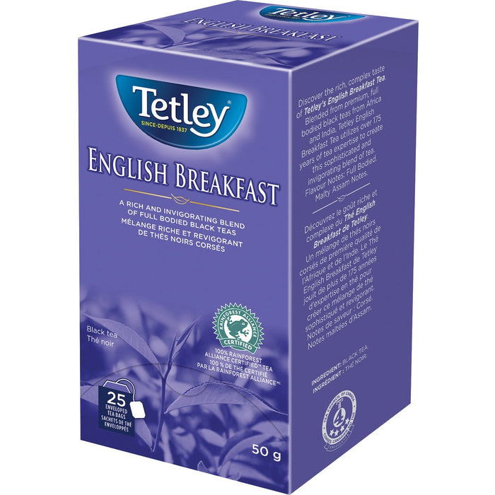 Tetley 100% Rainforest Alliance Certified English Breakfast Tea Black Tea - Black Tea - 25 / Box