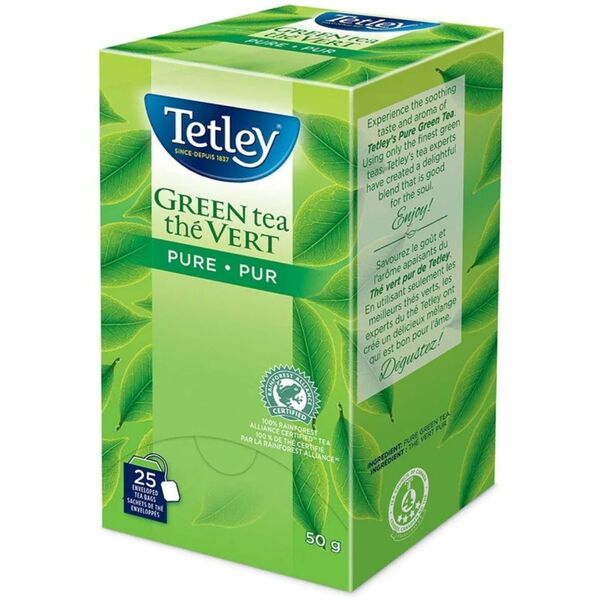 Tetley Pure Green Tea Green Tea - Green Tea - 1.8 oz (50 g) - Teabag - 25 / Box