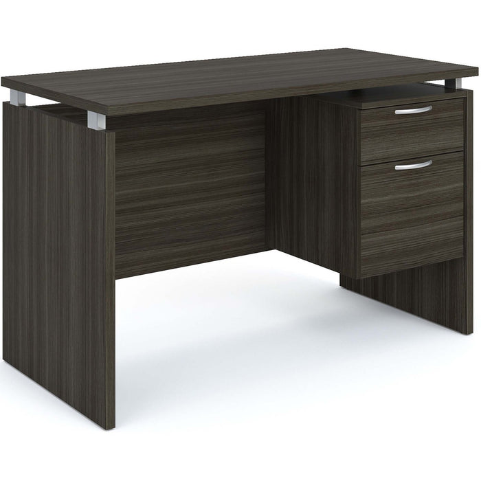 Heartwood Mira Desk - 2-Drawer - 29" (736.60 mm) Height x 48" (1219.20 mm) Width x 24" (609.60 mm) Depth - Total Drawer(s): 2 - Single Pedestal - Finish: Gray Dusk - 1 Each