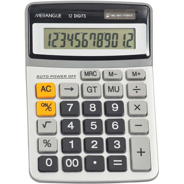 Merangue 12-Digit Desktop Calculator - Dual Power, Auto Power Off, Built-in Memory - 12 Digits - Battery/Solar Powered - 1.3" (33.02 mm) Height x 5.6" (142.24 mm) Width x 8" (203.20 mm) Length - Multi - 1 Each