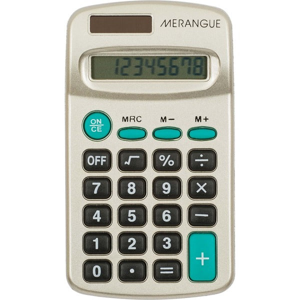 Merangue 8-Digit Handheld Calculator - Dual Power, Auto Power Off, Built-in Memory, Lightweight - 8 Digits - Battery/Solar Powered - 4.5" x 2.5" x 0.8" - Silver - Handheld - 1 Each