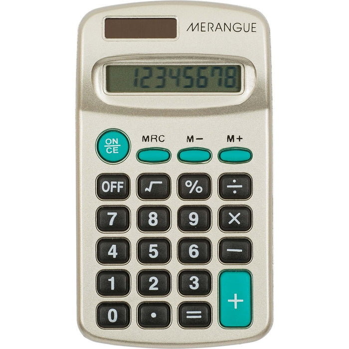 Merangue 8-Digit Handheld Calculator - Dual Power, Auto Power Off, Built-in Memory, Lightweight - 8 Digits - Battery/Solar Powered - 4.5" (114.30 mm) Height x 2.5" (63.50 mm) Width x 0.7" (19.05 mm) Depth - Silver - Handheld - 1 Each