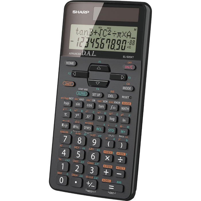 Sharp EL-520XTBBK Scientific Calculator - 419 Functions - 2 Line(s) - 10 Digits - Battery/Solar Powered - 0.6" (15.88 mm) Height x 3.3" (84.14 mm) Width x 5.3" (134.94 mm) Depth - Black - 1 Each