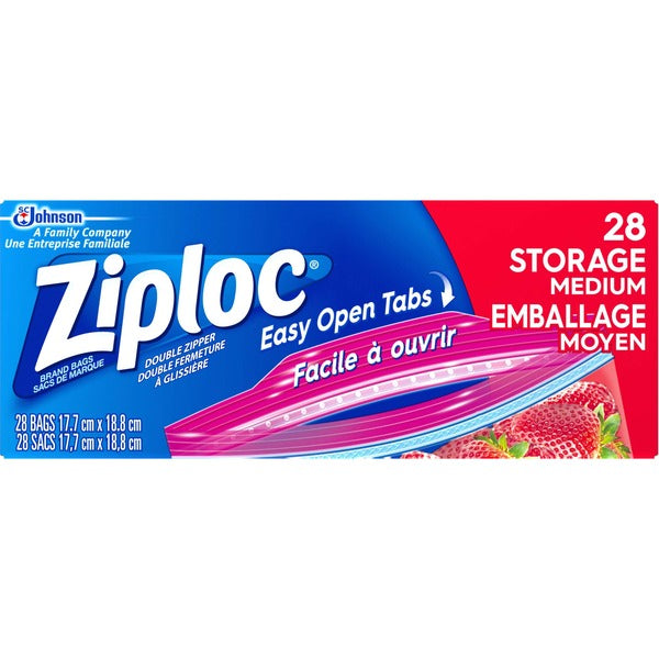 Ziploc&reg; Storage Bags - Medium Size - 946.35 mL Capacity - 7.44" (188.91 mm) Width x 7" (177.80 mm) Length - Plastic - 28/Box - Food, Vegetables, Fruit, Cosmetics, Yarn, Business Card, Meat, Map, Seafood, Poultry