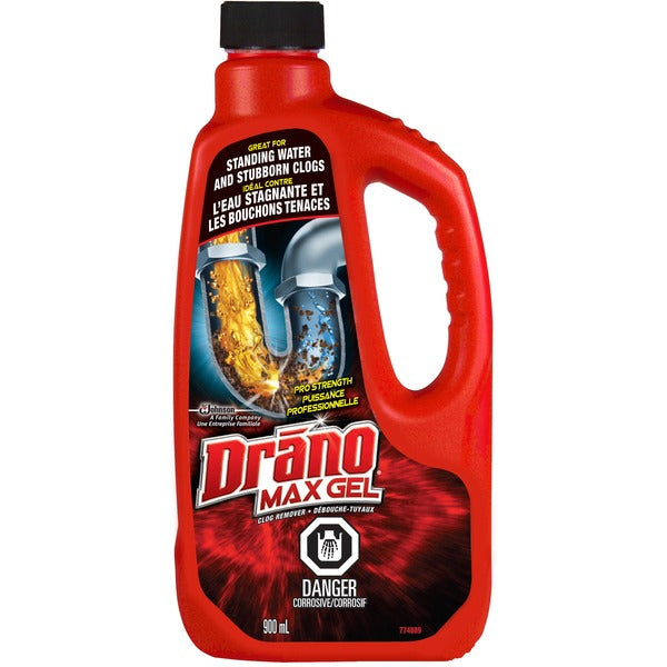 Drano Max Gel Clog Remover - For Bathroom, Kitchen - Ready-To-Use - Gel - 946.35 mL - Recommended For: Clog Remover, Hair Remover, Food Remover, Soap Scum Remover - Anti-corrosive - 1 Each