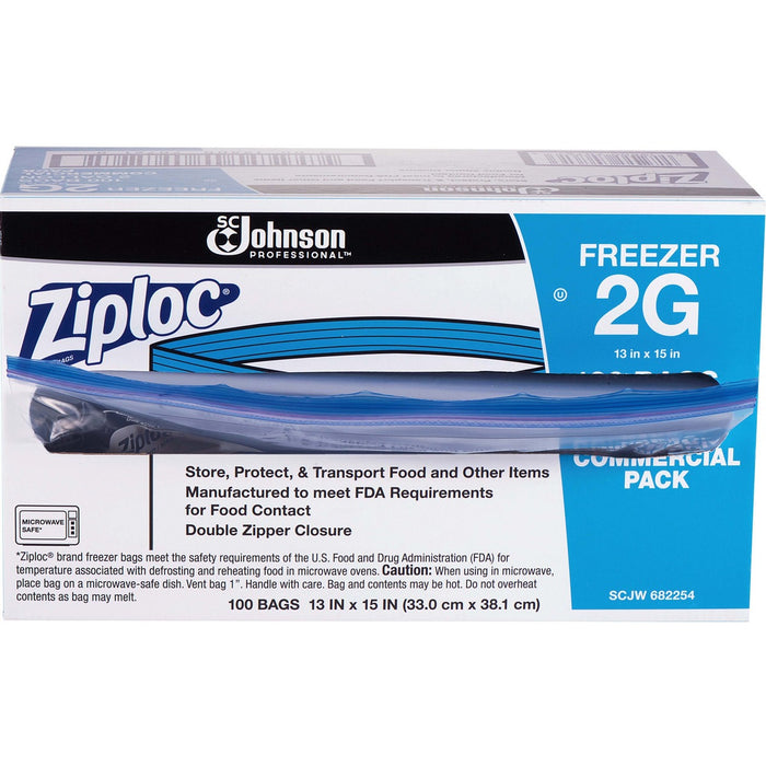 Ziploc&reg; Gallon Freezer Bags - Extra Large Size - 7.57 L Capacity - 13" (330.20 mm) Width x 15" (381 mm) Depth x 2.70 mil (69 Micron) Thickness - Clear - Food, Meat, Poultry, Seafood, Soup - No - 100 / Carton