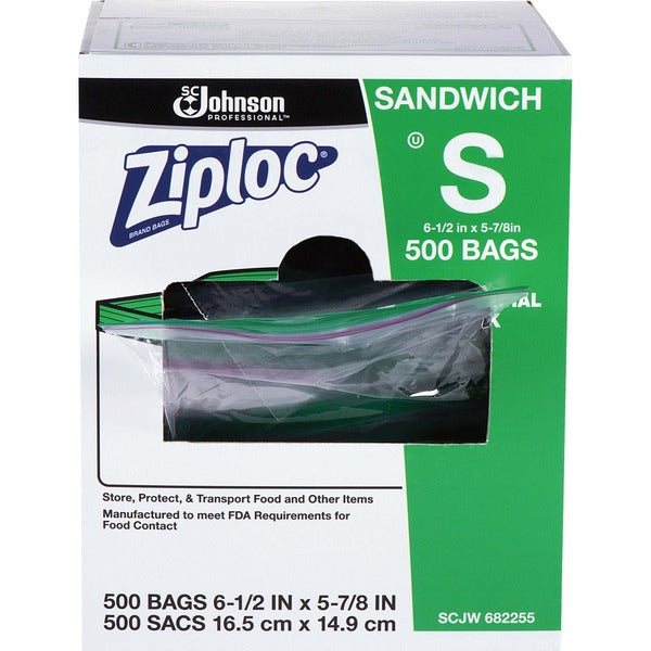 Ziploc&reg; Sandwich Bags - 6.50" (165.10 mm) Width x 5.88" (149.23 mm) Depth x 1.20 mil (30 Micron) Thickness - Clear - Sandwich, Food, Fruit - 500 / Carton