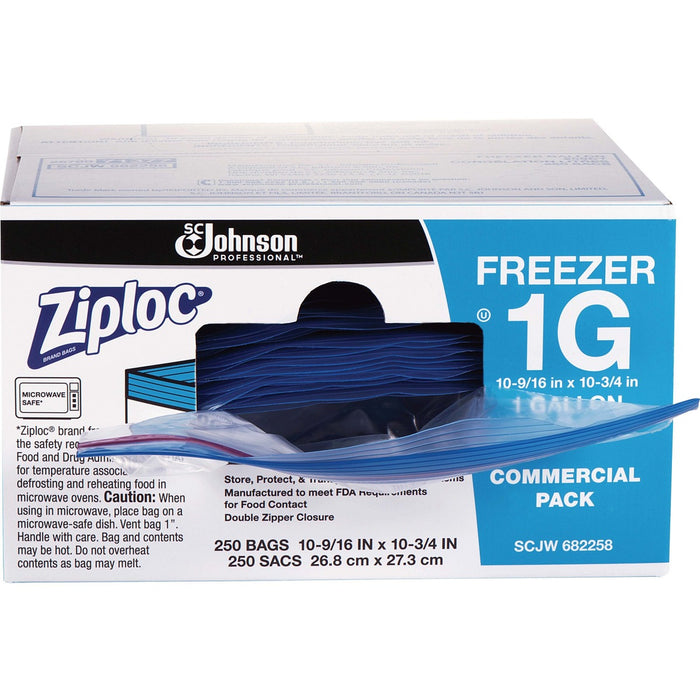 Ziploc&reg; Gallon Freezer Bags - Large Size - 3.79 L Capacity - 10.56" (268.29 mm) Width x 10.75" (273.05 mm) Depth x 2.70 mil (69 Micron) Thickness - Clear - Meat, Food, Poultry, Seafood - No - 250 / Carton