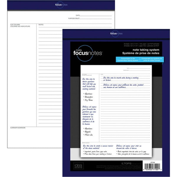 TOPS FocusNotes Legal Pads - 50 Sheets - Wire Bound - 8 1/2" (21.59 cm) x 11 3/4" (29.85 cm) Sheet Size - White Paper - Perforated - 1 Each