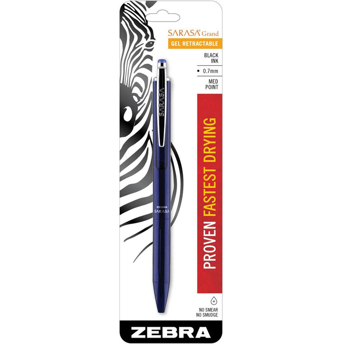 Zebra SARASA Grand Retractable Gel Pen - Refillable - Retractable - Blue Ink - Gel-based - Navy Brass, Blue Steel, Gray Barrel - 1 Each