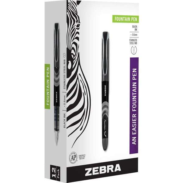 Zebra Pen Zensations Fountain Pens - 0.6 mm (0.02") Fine Pen Point - Black Ink - Water Based - 1 Each