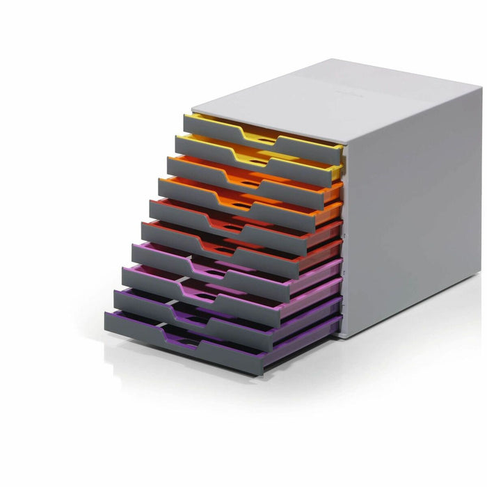 DURABLE VARICOLOR 10 - 10 Drawer(s) - 11" (279.40 mm) Height x 11.5" (292.10 mm) Width x 14" (355.60 mm) Depth - Labeling Area, Non-skid Feet, Stackable - Gray - Plastic - 1 Each