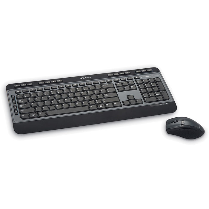 Verbatim Wireless Multimedia Keyboard and 6-Button Mouse Combo - Black - USB Type A Wireless RF - Black - USB Type A Wireless RF - Optical - 6 Button - Scroll Wheel - Black - Multimedia Hot Key(s) - AA, AAA - Compatible with Windows, Mac OS, Linux - 1 Eac