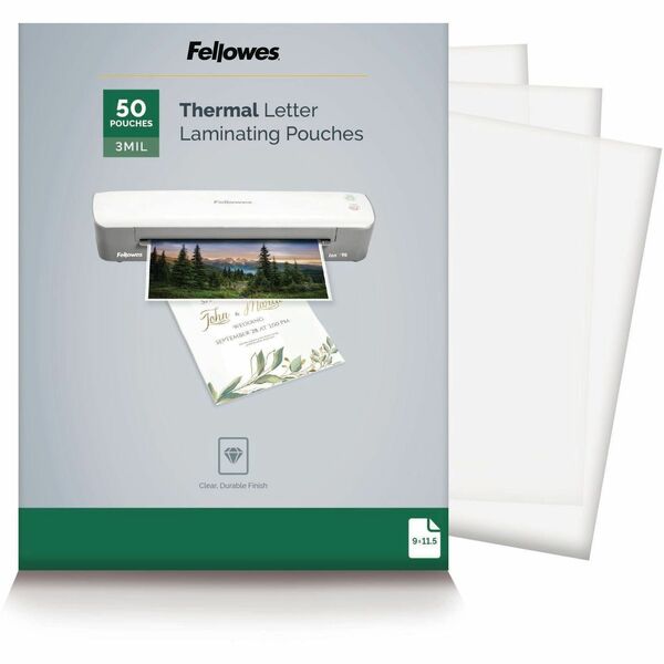 Fellowes Letter-Size Thermal Laminating Pouches - Sheet Size Supported: Letter 8.50" (215.90 mm) Width x 11" (279.40 mm) Length - Laminating Pouch/Sheet Size: 9" (228.60 mm) Width x 3 mil (0.08 mm) Thickness - Glossy - for Document - Photo-safe, Durable -