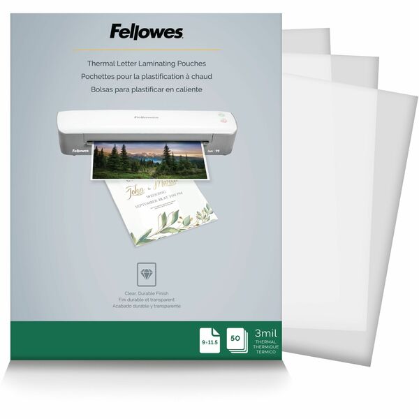 Fellowes Letter-Size Thermal Laminating Pouches - Sheet Size Supported: Letter 8.50" (215.90 mm) Width x 11" (279.40 mm) Length - Laminating Pouch/Sheet Size: 9" (228.60 mm) Width x 3 mil (0.08 mm) Thickness - Glossy - for Document - Photo-safe, Durable -