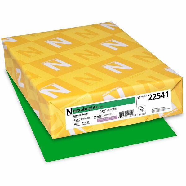 Neenah Color Paper - Green - Letter - 8 1/2" (215.90 mm) x 11" (279.40 mm) - 24 lb (10886.22 g) Basis Weight - Green Seal - Acid-free, Lignin-free, Heavyweight - Gamma Green - 500 Sheets - 500 / Pack