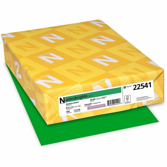 Neenah Color Paper - Green - Letter - 8 1/2" (215.90 mm) x 11" (279.40 mm) - 24 lb (10886.22 g) Basis Weight - Green Seal - Acid-free, Lignin-free, Heavyweight - Gamma Green - 500 Sheets - 500 / Pack