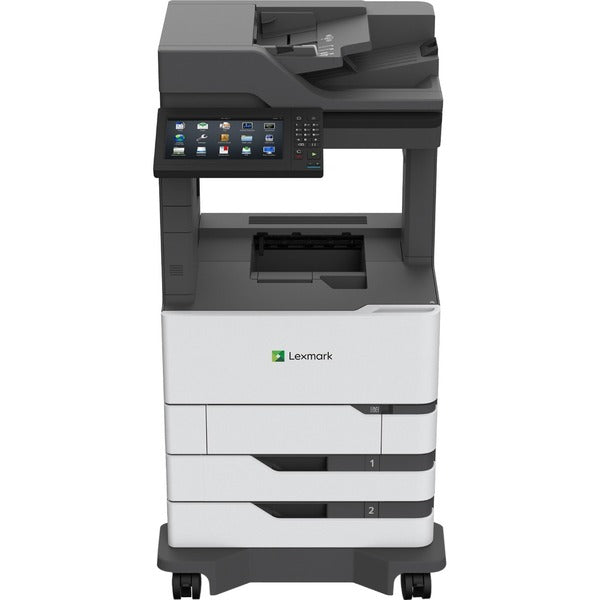 MX822ade Multifunction Monochrome Laser Printer - Copier/Fax/Printer/Scanner - 55 ppm Mono Print - 1200 x 1200 dpi Print - Automatic Duplex Print - Up to 300000 Pages Monthly - 1200 sheets Input - Color Flatbed Scanner - 600 dpi Optical Scan - Monochrome