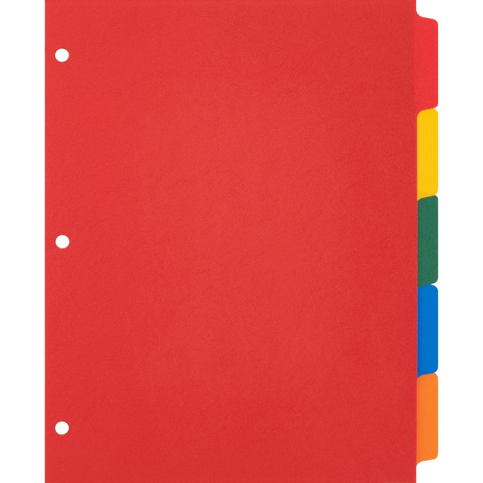 Business Source Plain Tab Color Polyethylene Index Dividers - Blank Tab(s) - 5 Tab(s)/Set - 8.50" (215.90 mm) Divider Width x 11" (279.40 mm) Divider Length - Letter - 3 Hole Punched - Red Polyethylene, Yellow, Green, Blue, Orange Divider - Red Polyethyle