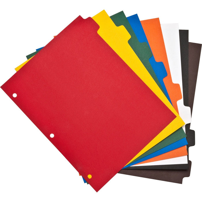 Business Source Plain Tab Color Polyethylene Index Dividers - Blank Tab(s) - 8 Tab(s)/Set - 8.50" (215.90 mm) Divider Width x 11" (279.40 mm) Divider Length - Letter - 3 Hole Punched - Red Polyethylene, Yellow, Green, Blue, Orange, White, Black, Brown Div