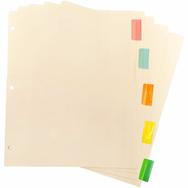 Business Source Color Tab Pocket Binder Dividers - Blank Tab(s) - 5 Tab(s)/Set - 9" (228.60 mm) Divider Width x 11" (279.40 mm) Divider Length - Letter - 8.50" (215.90 mm) Width x 11" (279.40 mm) Length - Buff Buff Paper Divider - Assorted Tab(s) - 1 Set