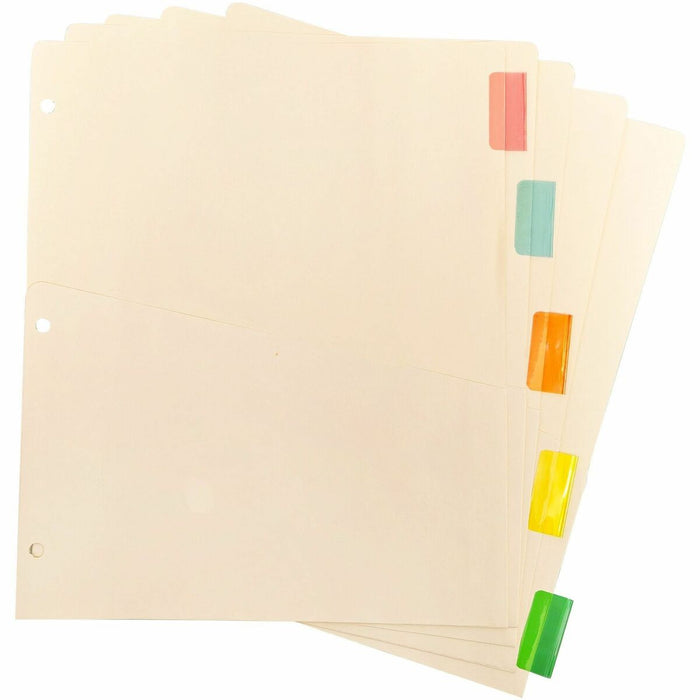 Business Source Color Tab Pocket Binder Dividers - Blank Tab(s) - 5 Tab(s)/Set - 9" (228.60 mm) Divider Width x 11" (279.40 mm) Divider Length - Letter - 8.50" (215.90 mm) Width x 11" (279.40 mm) Length - Buff Buff Paper Divider - Assorted Tab(s)No - 1 Se