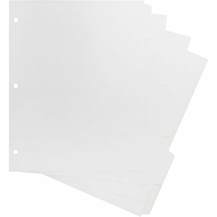 Business Source White Tab Double-reverse Print-on Index - Print-on Tab(s) - 5 Tab(s)/Set - 9" (228.60 mm) - Letter - 8.50" (215.90 mm) Width x 11" (279.40 mm) Length - 3 Hole Punched - Bright White Paper Divider - White Paper Tab(s) - Punched, Durable, Re