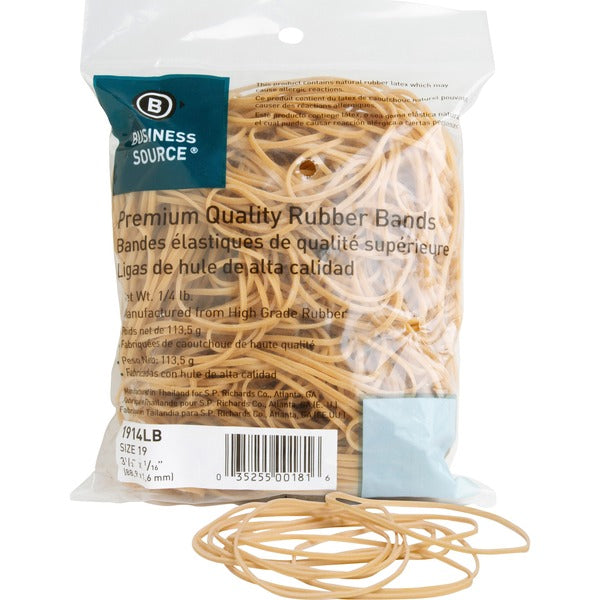 Business Source Rubber Bands - Size: #19 - 3.50" (88.90 mm) Length x 62 mil (1.57 mm) Thickness - Natural - 425 / Pack