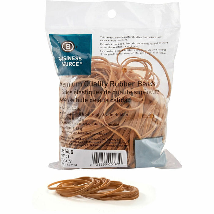 Business Source Rubber Bands - Size: #33 - 3.50" (88.90 mm) Length x 0.13" (3.18 mm) Thickness - Natural - 1 Pack