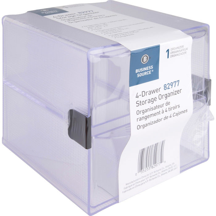Business Source 4-drawer Storage Organizer - 4 Drawer(s) - 6" (152.40 mm) Height x 7.2" (184.15 mm) Width x 6" (152.40 mm) Depth - Desktop - Clear - 1 Each