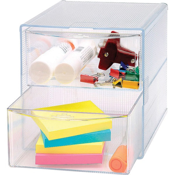 Business Source 2-drawer Storage Organizer - 2 Drawer(s) - 6" (152.40 mm) Height x 6" (152.40 mm) Width x 6" (152.40 mm) Depth - Desktop - Clear - 1 Each