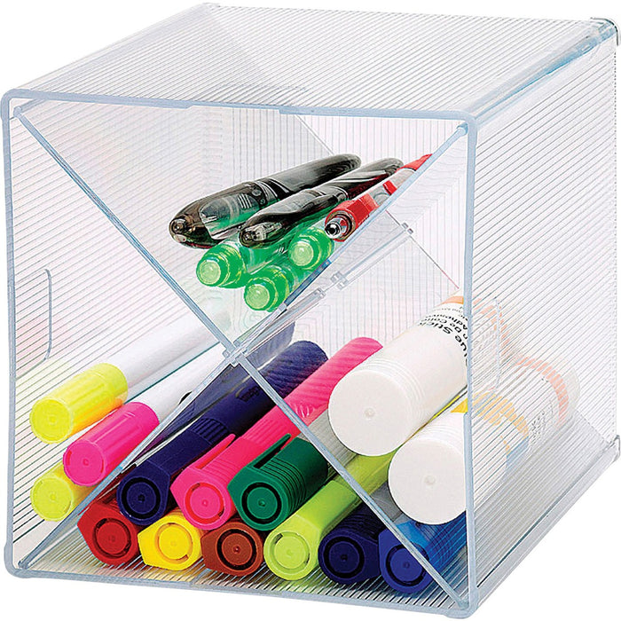 Business Source X-Cube Storage Organizer - 4 Compartment(s) - 6" (152.40 mm) Height x 6" (152.40 mm) Width x 6" (152.40 mm) Depth - Desktop - Adjustable Divider - Clear - 1 Each