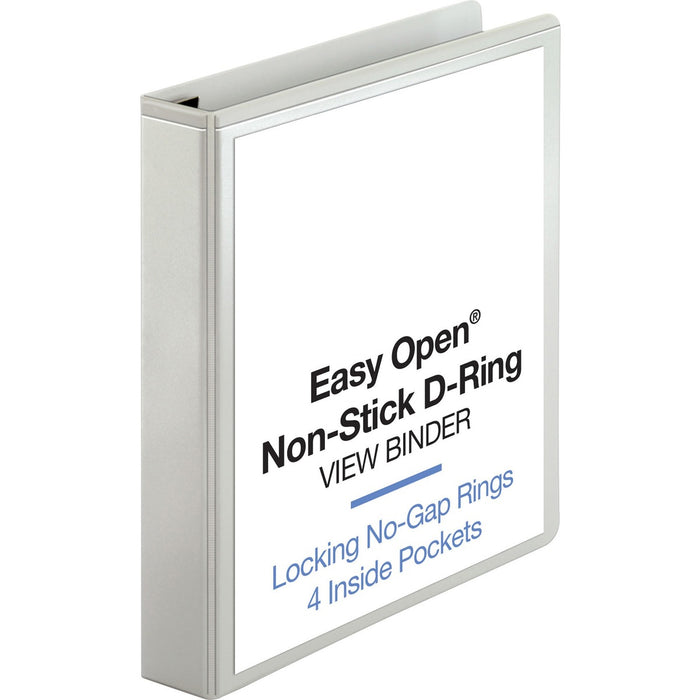 Business Source Locking D-Ring View Binder - 1 1/2" (38.10 mm) Binder Capacity - Letter - 8 1/2" (215.90 mm) x 11" (279.40 mm) Sheet Size - 325 Sheet Capacity - Fastener: D-Ring - Pocket: 4, Inside Front & Back - Polypropylene, Chipboard - White - Yes - A