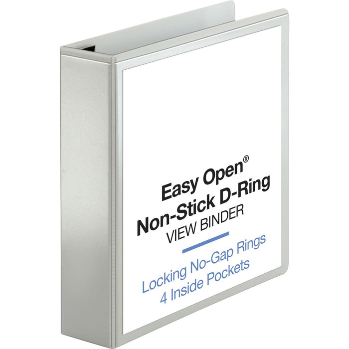 Business Source Locking D-Ring View Binder - 2" (50.80 mm) Binder Capacity - Letter - 8 1/2" (215.90 mm) x 11" (279.40 mm) Sheet Size - 500 Sheet Capacity - Fastener: D-Ring - Pocket: 4, Inside Front & Back - Polypropylene, Chipboard - White - Yes - Acid-