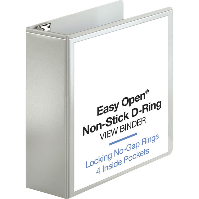 Business Source Locking D-Ring View Binder - 4" (101.60 mm) Binder Capacity - Letter - 8 1/2" (215.90 mm) x 11" (279.40 mm) Sheet Size - 775 Sheet Capacity - Fastener: D-Ring - Pocket: 4, Inside Front & Back - Polypropylene, Chipboard - White - Yes - Acid