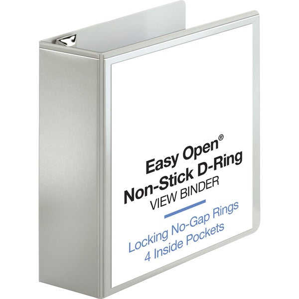 Business Source Locking D-Ring View Binder - 4" Binder Capacity - Letter - 8 1/2" x 11" Sheet Size - 775 Sheet Capacity - D-Ring Fastener(s) - 4 Inside Front & Back Pocket(s) - Polypropylene, Chipboard - White - Recycled - Acid-free, Non-glare, Clear Over