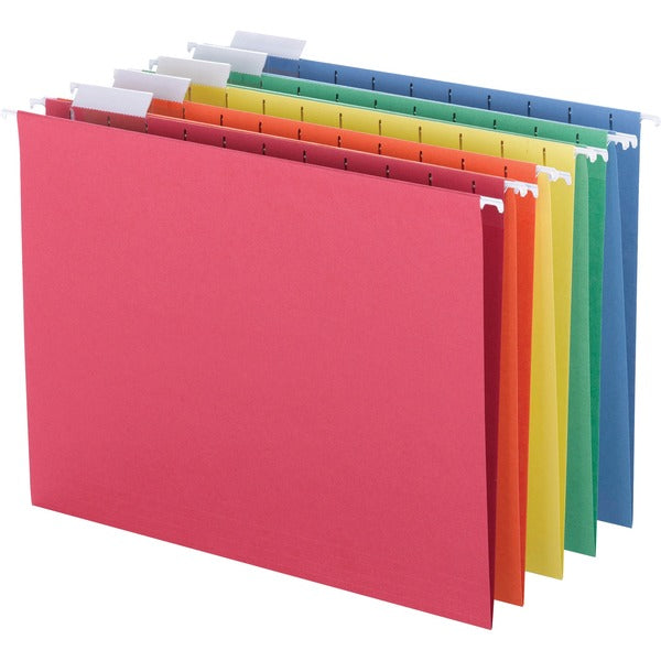 Business Source 1/5 Tab Cut Letter Recycled Hanging Folder - 8 1/2" (215.90 mm) x 11" (279.40 mm) - Top Tab Location - Blue, Green, Orange, Red, Yellow - 10% Recycled - 25 / Box