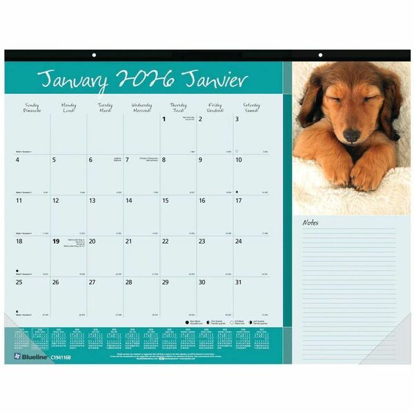 Blueline Best Friends Monthly Desk Pad Calendar, 22" x 17" , Bilingual - Bilingual - Julian Dates - Monthly - 12 Month - January 2026 to December 2026 - 1 Month Single Page Layout - 17" (431.80 mm) x 22" (558.80 mm) Sheet Size - 2 x Holes - Desk Pad - Pap