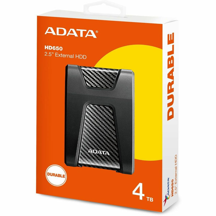 Adata DashDrive Durable HD650 4 TB Portable Hard Drive - External - Black - Gaming Console Device Supported - USB 3.2 (Gen 1) - 256-bit AES Encryption Standard