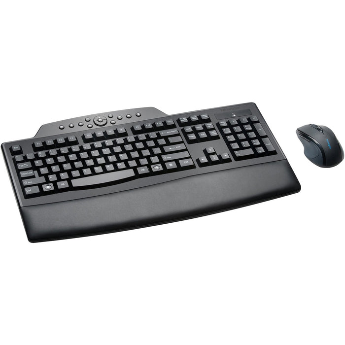 Kensington Pro Fit Wireless Comfort Desktop Set - USB Wireless RF 2.40 GHz Keyboard - Black - USB Wireless RF Mouse - Black - Multimedia & Internet Key Hot Key(s) - Right-handed - Compatible with PC - Retail