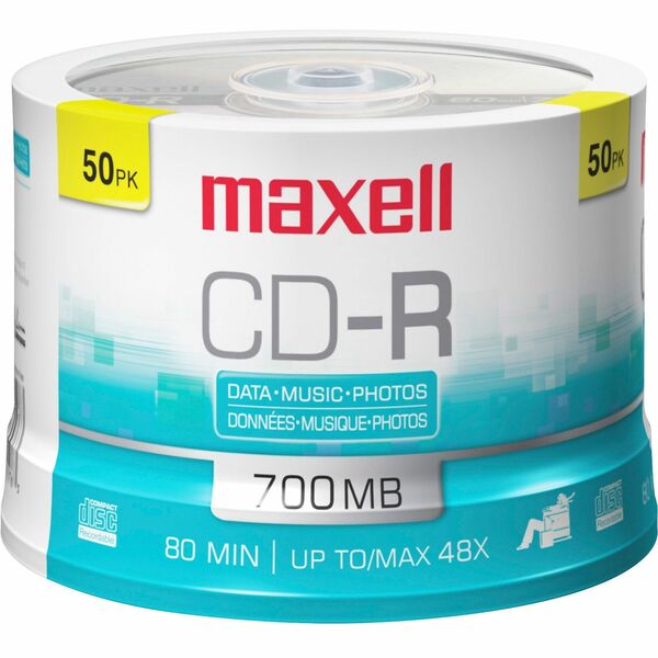 Maxell CD Recordable Media - CD-R - 48x - 700 MB - 50 Pack Spindle - 120mm - 1.33 Hour Maximum Recording Time