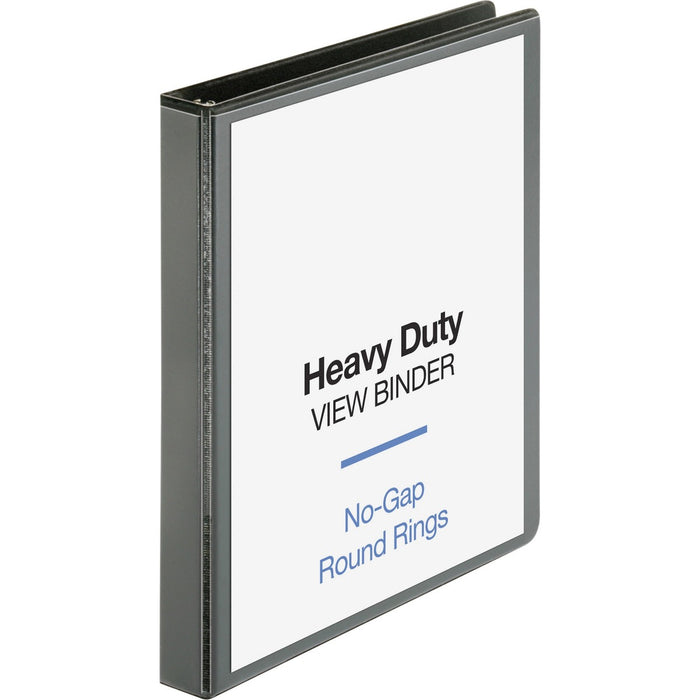 Business Source Heavy-duty View Binder - 1" (25.40 mm) Binder Capacity - Letter - 8 1/2" (215.90 mm) x 11" (279.40 mm) Sheet Size - 225 Sheet Capacity - Fastener: Round Ring - Pocket: 2, Internal - Polypropylene-covered Chipboard - Black - Wrinkle-free, N