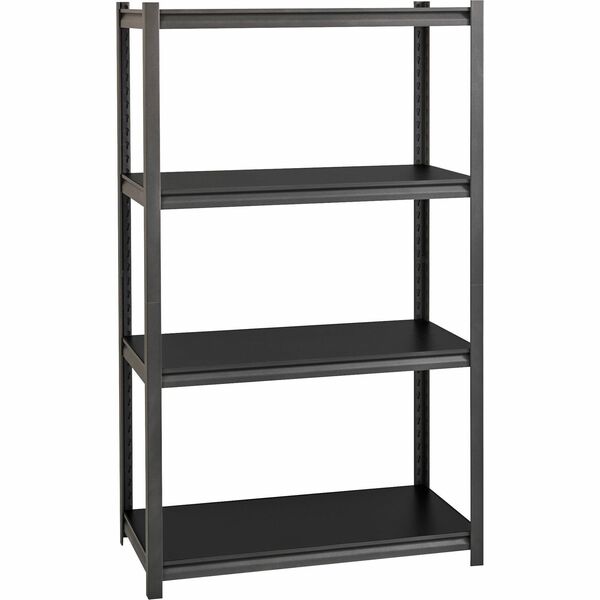 Lorell Iron Horse 3200 lb Capacity Riveted Shelving - 4 Shelf(ves) - 60" (1524 mm) Height x 36" (914.40 mm) Width x 18" (457.20 mm) Depth - 30% Recycled - Black - Steel, Laminate - 1 Each