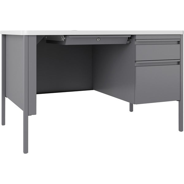 Lorell Fortress Series 48" Right-Pedestal Teachers Desk - Box, File Drawer(s) - Single Pedestal on Right Side - T-mold Edge - Finish: Gray