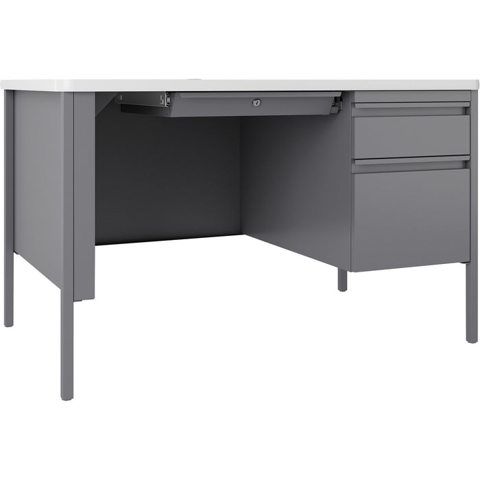 Lorell Fortress Series 48" Right-Pedestal Teachers Desk - 29.5" (749.30 mm) Height x 48" (1219.20 mm) Width x 30" (762 mm) Depth - Single Pedestal on Right Side - T-mold Edge - Finish: Gray - 1 Each