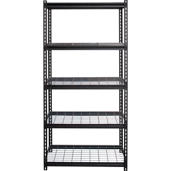 Lorell Wire Deck Shelving - 5 Shelf(ves) - 72" (1828.80 mm) Height x 36" (914.40 mm) Width x 18" (457.20 mm) Depth - Easy to Clean, Heavy Duty, Rust Resistant, Durable - 28% Recycled - Powder Coated - Black - Steel - 1 Each