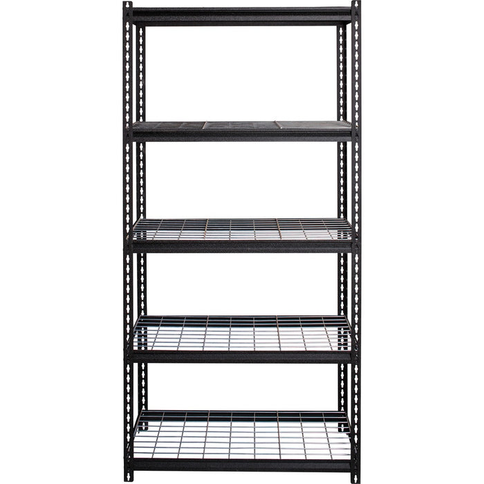 Lorell Wire Deck Shelving - 5 Shelf(ves) - 72" (1828.80 mm) Height x 36" (914.40 mm) Width x 18" (457.20 mm) Depth - Easy to Clean, Heavy Duty, Rust Resistant, Durable - 28% Recycled - Powder Coated - Black - Steel - 1 Each