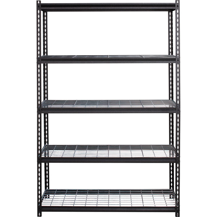 Lorell Wire Deck Shelving - 5 Shelf(ves) - 72" (1828.80 mm) Height x 48" (1219.20 mm) Width x 18" (457.20 mm) Depth - Easy to Clean, Heavy Duty, Rust Resistant, Durable - 28% Recycled - Powder Coated - Black - Steel - 1 Each
