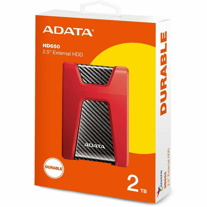 Adata DashDrive Durable HD650 AHD6502TU31CRD 2 TB Portable Hard Drive - External - Red - Gaming Console Device Supported - USB 3.2 (Gen 1)